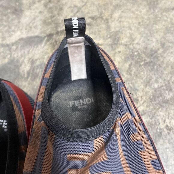 Fendi Logo Mesh Black -Red-Tan Slip On Sneakers Size 37.5 - Picture 10 of 14